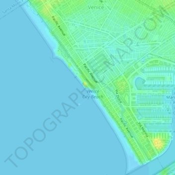 Mappa topografica Venice Beach, altitudine, rilievo