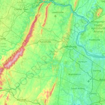 Mappa topografica Loudoun County, altitudine, rilievo