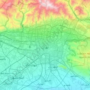 Mappa topografica Teheran, altitudine, rilievo