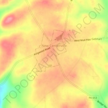 Mappa topografica New Centerville, altitudine, rilievo