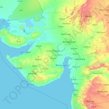 Mappa topografica Gujarat, altitudine, rilievo