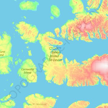 Mappa topografica Devon Island, altitudine, rilievo