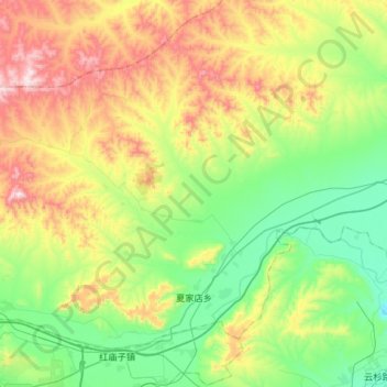 Mappa topografica 夏家店乡, altitudine, rilievo
