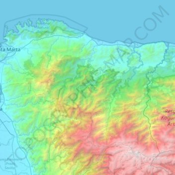 Mappa topografica Santa Marta, altitudine, rilievo