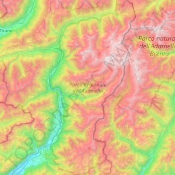 Mappa topografica Parco Regionale dell'Adamello, altitudine, rilievo