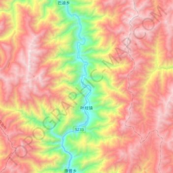 Mappa topografica 叶枝镇, altitudine, rilievo