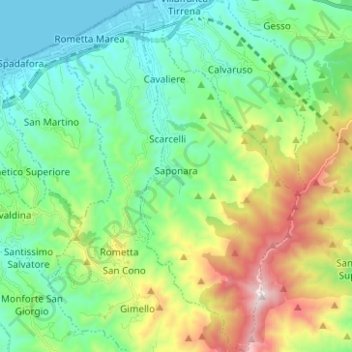 Mappa topografica Saponara, altitudine, rilievo