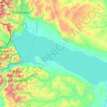 Mappa topografica Lago Viedma, altitudine, rilievo