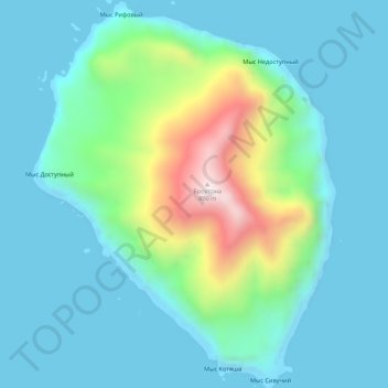 Mappa topografica остров Броутона, altitudine, rilievo
