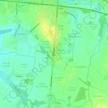 Mappa topografica Muille-Villette, altitudine, rilievo