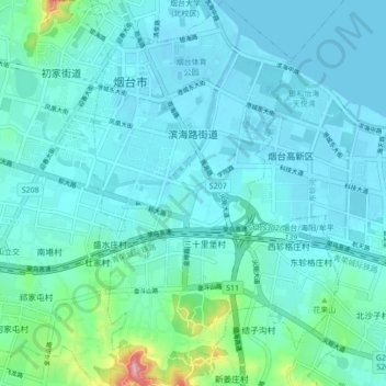 Mappa topografica 滨海路街道, altitudine, rilievo