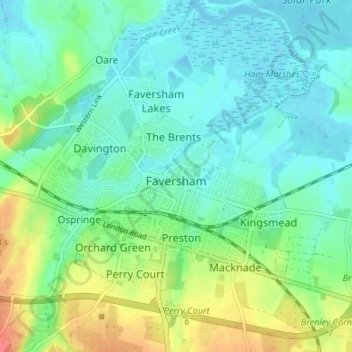 Mappa topografica Faversham, altitudine, rilievo