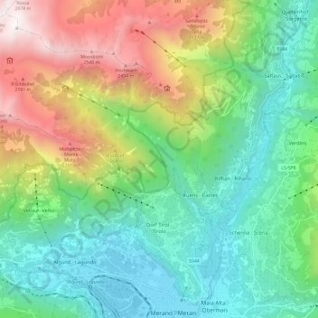 Mappa topografica Tirolo, altitudine, rilievo