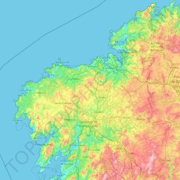 Mappa topografica La Coruña, altitudine, rilievo