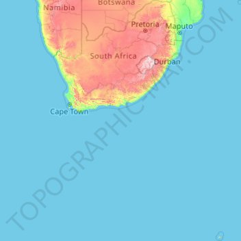 Mappa topografica Sudafrica, altitudine, rilievo