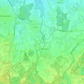 Mappa topografica Diessen, altitudine, rilievo