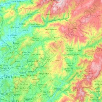 Mappa topografica Ave, altitudine, rilievo