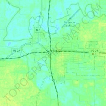 Mappa topografica Watseka, altitudine, rilievo