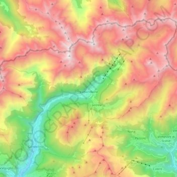 Mappa topografica Valbondione, altitudine, rilievo