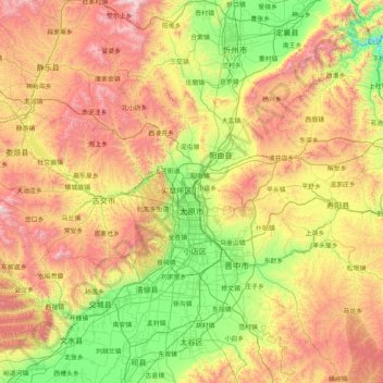 Mappa topografica 太原市, altitudine, rilievo