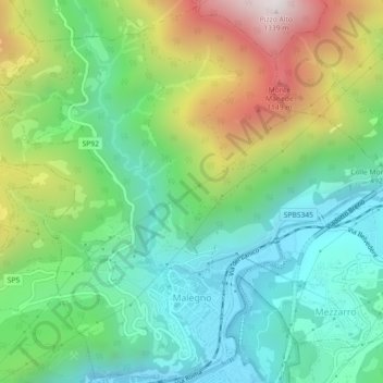 Mappa topografica Malegno, altitudine, rilievo