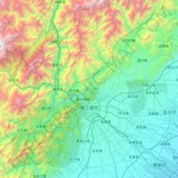 Mappa topografica 都江堰市, altitudine, rilievo
