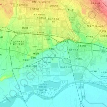 Mappa topografica 包头市稀土高新区, altitudine, rilievo