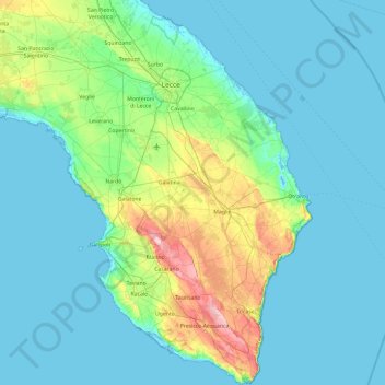 Mappa topografica Lecce, altitudine, rilievo