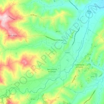 Mappa topografica San Lorenzo in Campo, altitudine, rilievo