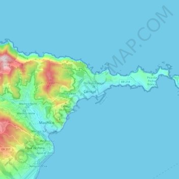Mappa topografica Caniçal, altitudine, rilievo