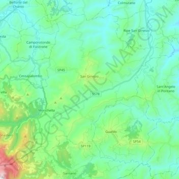 Mappa topografica San Ginesio, altitudine, rilievo