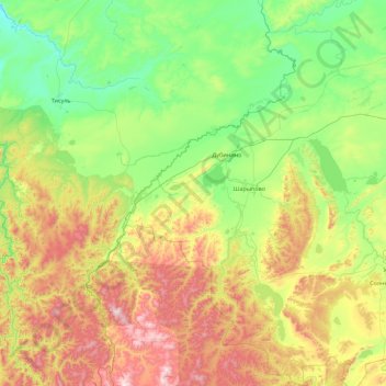 Mappa topografica Шарыповский муниципальный округ, altitudine, rilievo