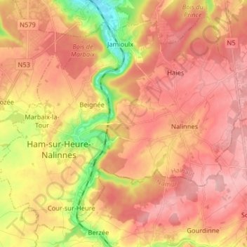 Mappa topografica Ham-sur-Heure-Nalinnes, altitudine, rilievo