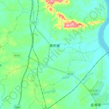 Mappa topografica 黄桥镇, altitudine, rilievo