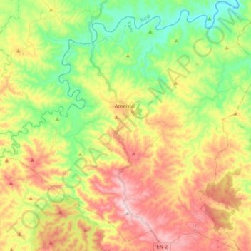 Mappa topografica Ameixial, altitudine, rilievo