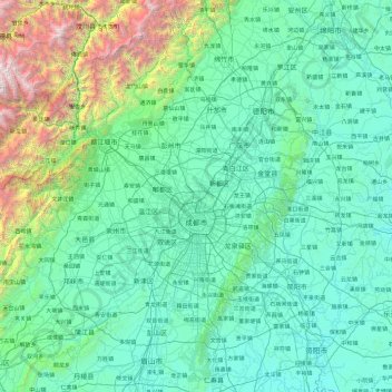 Mappa topografica 成都市, altitudine, rilievo