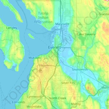 Mappa topografica Everett, altitudine, rilievo