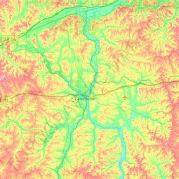 Mappa topografica Muskingum County, altitudine, rilievo