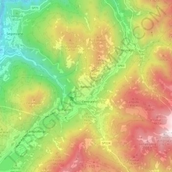 Mappa topografica Bedollo, altitudine, rilievo