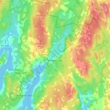 Mappa topografica Whites Lake, altitudine, rilievo