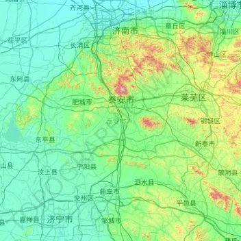 Mappa topografica 泰安市, altitudine, rilievo