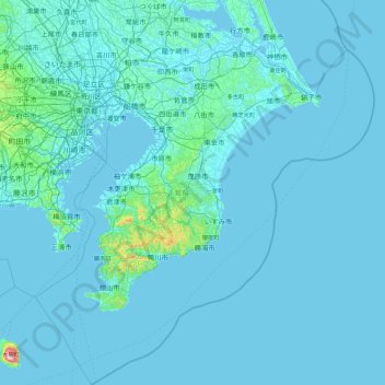 Mappa topografica Prefettura di Chiba, altitudine, rilievo