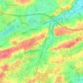 Mappa topografica Bekkevoort, altitudine, rilievo