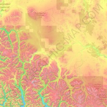 Mappa topografica Area J (West Chilcotin), altitudine, rilievo