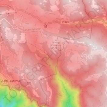 Mappa topografica Luserna, altitudine, rilievo