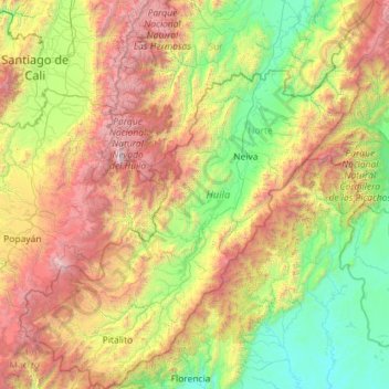 Mappa topografica Huila, altitudine, rilievo