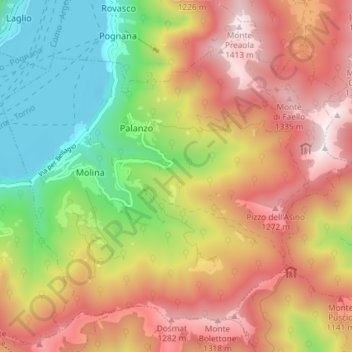 Mappa topografica Faggeto Lario, altitudine, rilievo