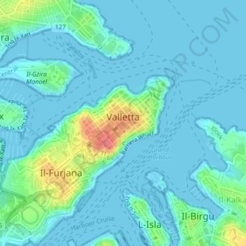 Mappa topografica La Valletta, altitudine, rilievo