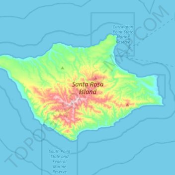 Mappa topografica Santa Rosa Island, altitudine, rilievo
