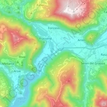 Mappa topografica Fonzaso, altitudine, rilievo